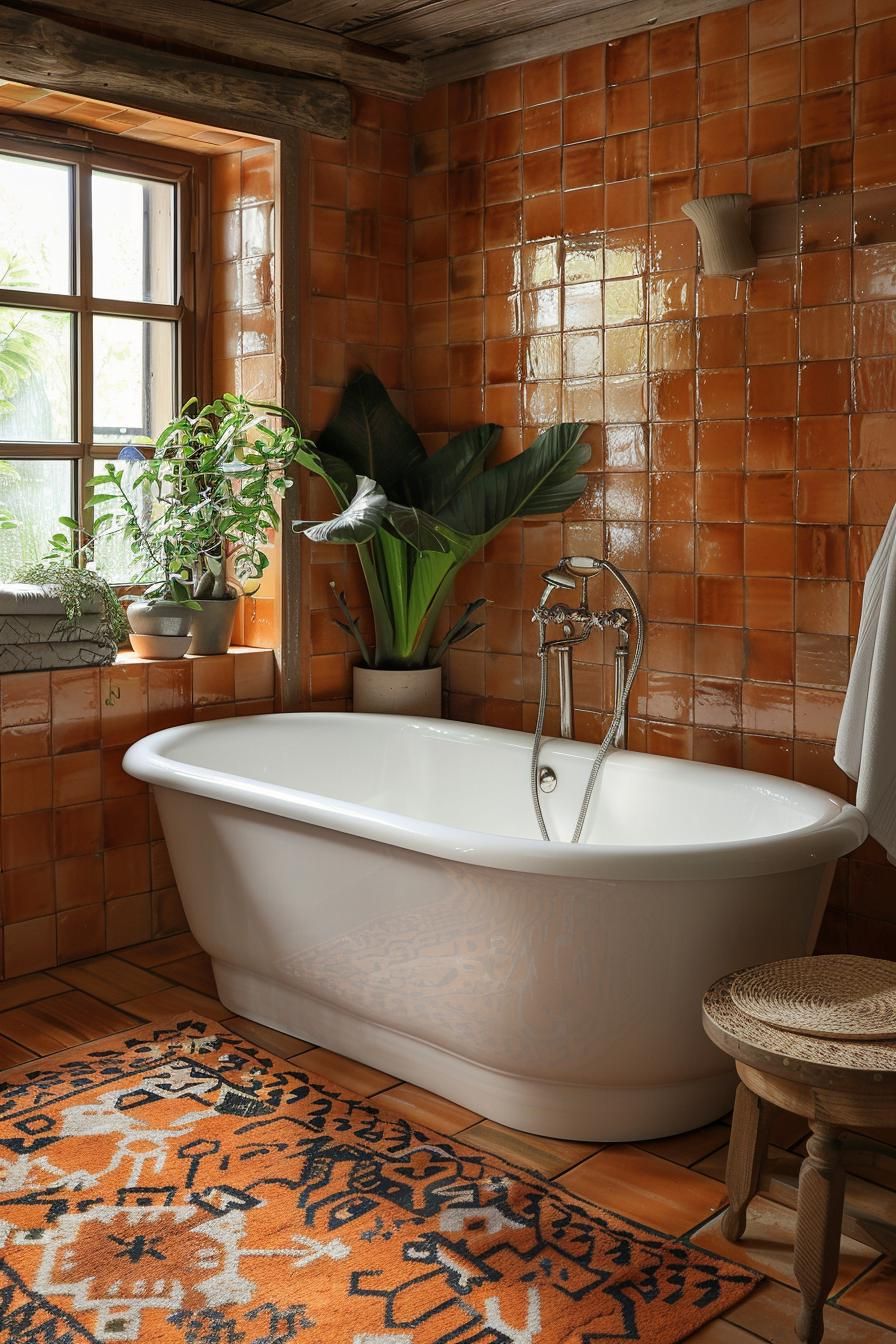 8. Cozy Rustic Terracotta Bathroom Tiles-1