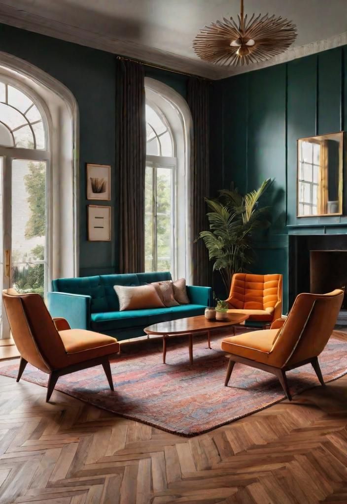 27 Beautiful Mid Century Modern Living Rooms 17 14. Wood Flooring: Herringbone Pattern-0