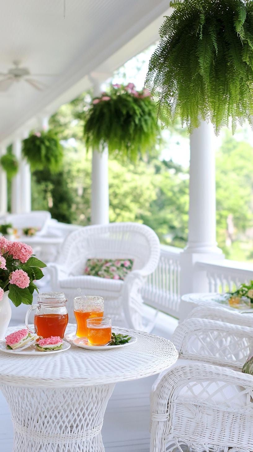 12. Classic Southern grace employing rocking chairs, hanging ferns, and white wicker-1