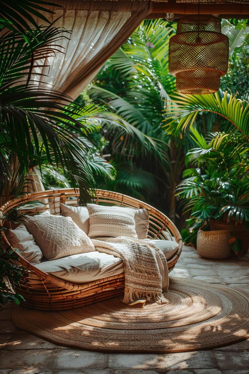 19 Trendy Patio Furniture Ideas for Chic Outdoor Spaces 21 12. Bohemian Rattan Daybed Styling Ideas-0