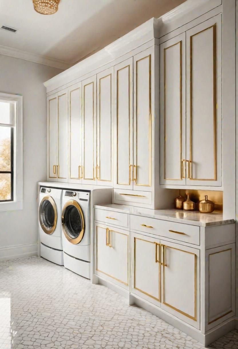 20 Innovative Laundry Room Cabinet Ideas: Stylish Storage Solutions 24 17. Luxe White & Gold Cabinets-0