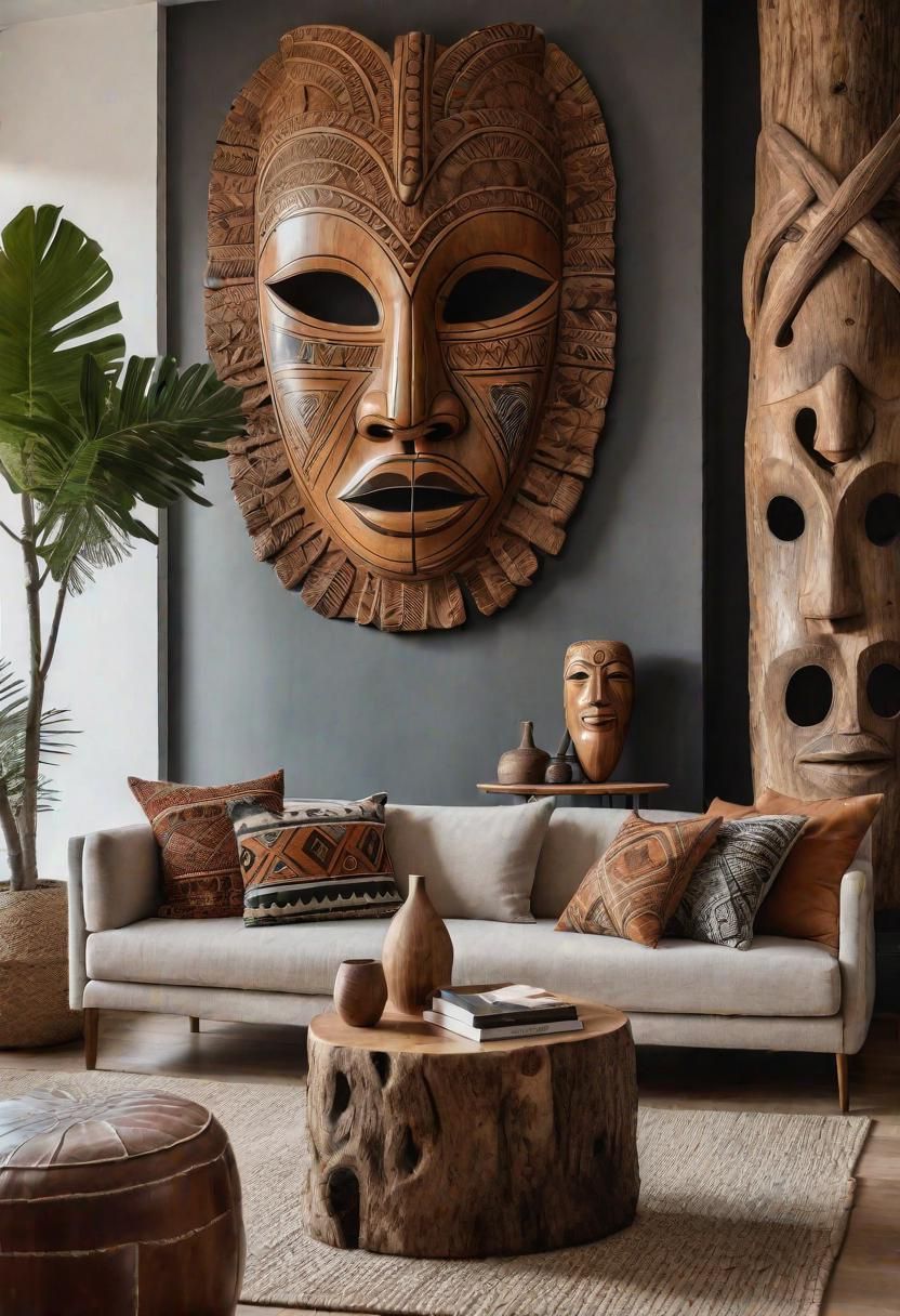 45 Chic & Modern Boho Living Room Ideas To Copy 12 4. Sculptural Tree Trunk Side Tables-2