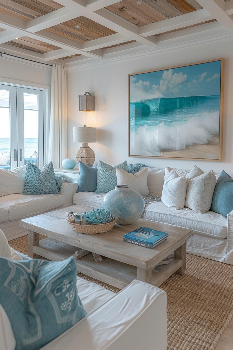 15 Aesthetic Modern Coastal Living Room Ideas 16 5. Coastal Artistic Touches for Interiors-2