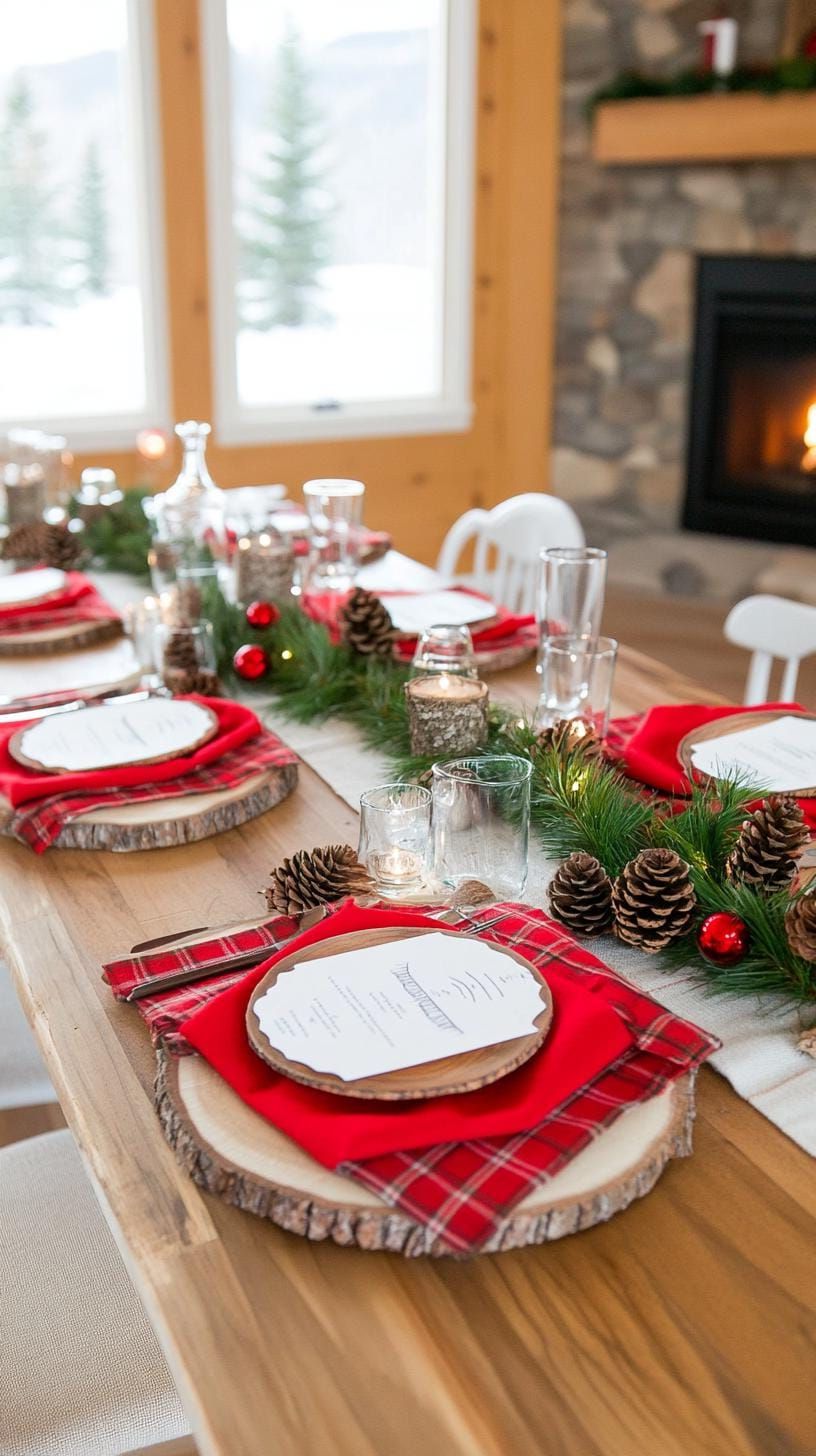 17. Cozy Cabin-Inspired Christmas Table with Birch Bark and Pine Cones-1