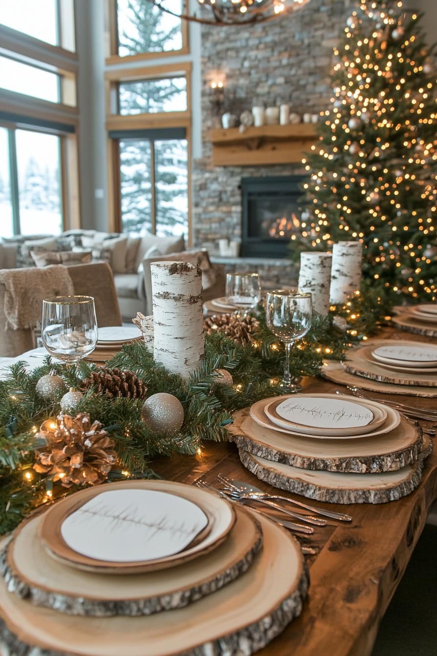 21 Cozy Mountain Lodge Christmas Decor Ideas 21 9. Rustic Holiday Table Setting Ideas-0