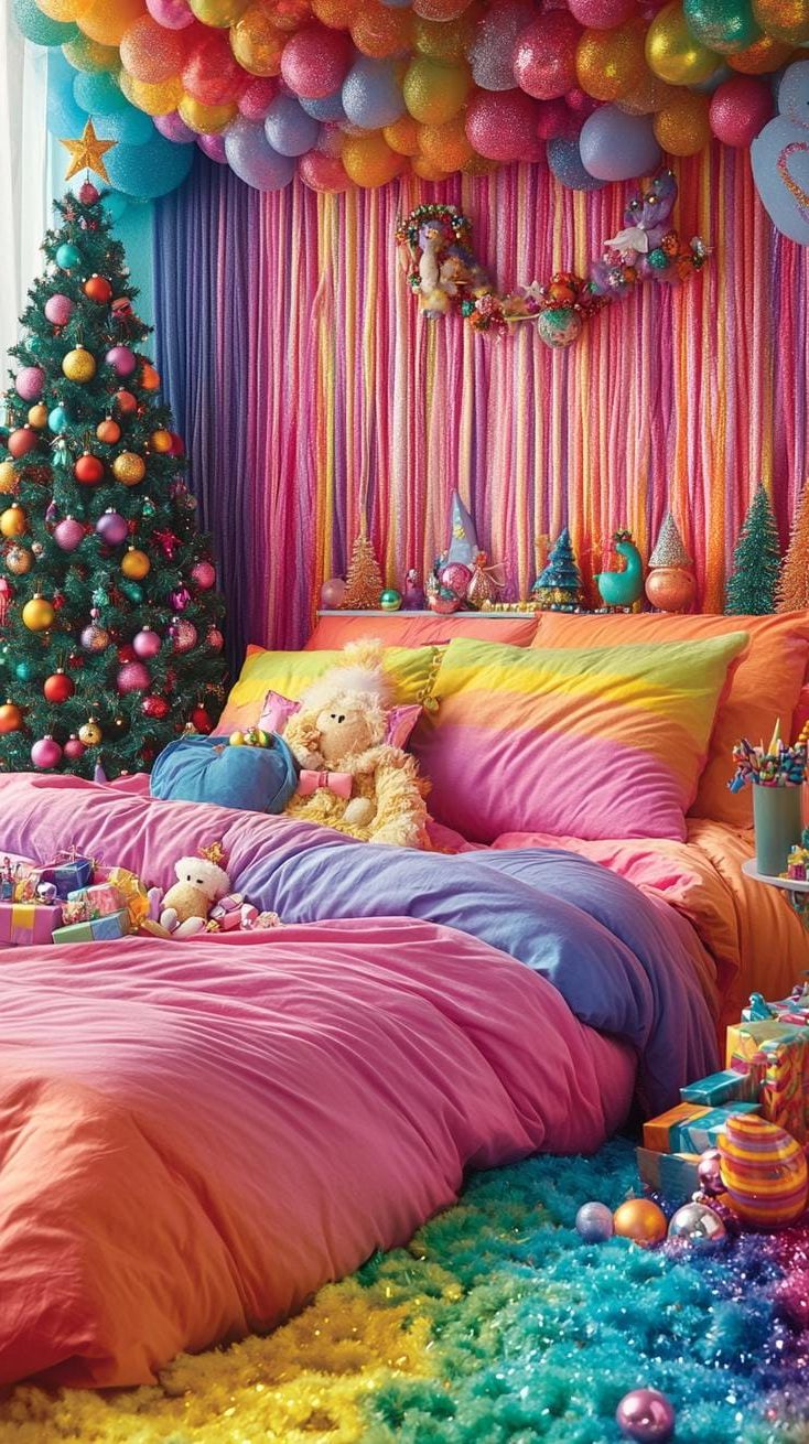 21 Magical Christmas Decor Inspiration for a Cozy Home 27 11. Vibrant Christmas Bedroom Decor-1