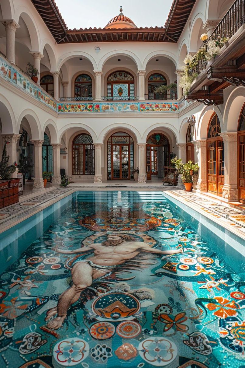 19 Unique Pool Design Ideas for Your Dream Backyard 33 11. Artistic Mosaic Pool Designs-1