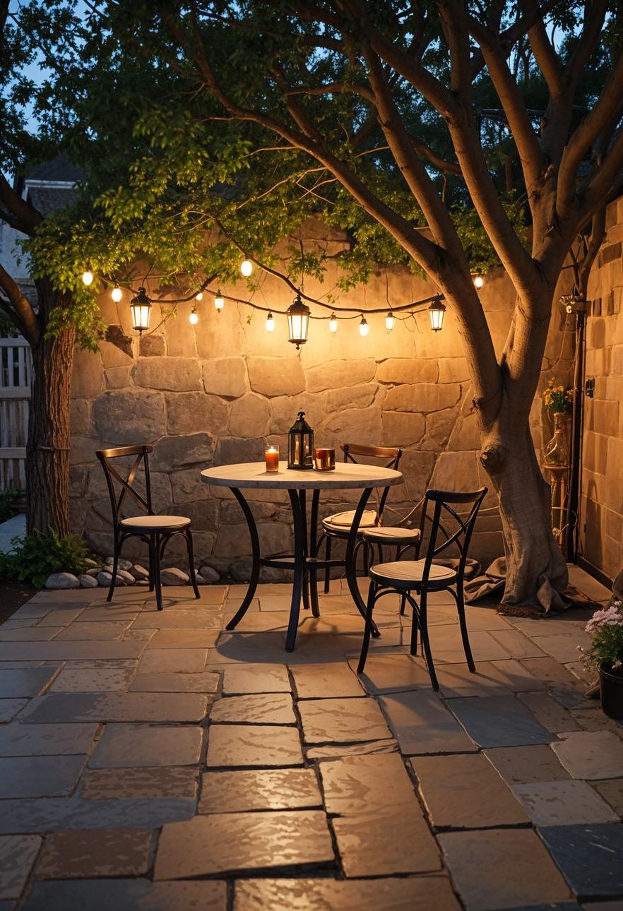 21 Small Flagstone Patio Ideas You’ll Love 38 13. Enchanting Outdoor Dining Haven-1