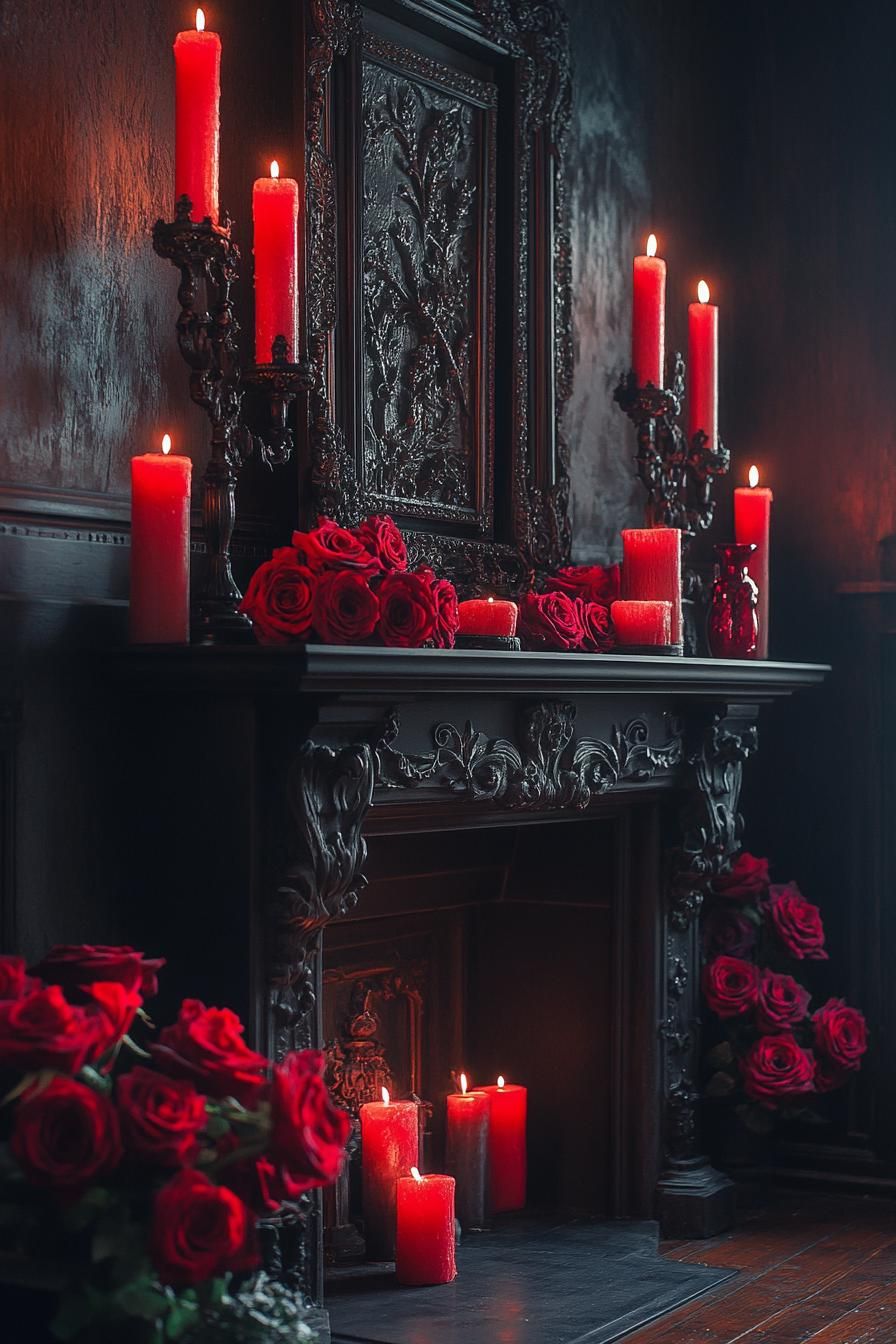 7. Elegant Gothic Christmas Mantel Decor-1