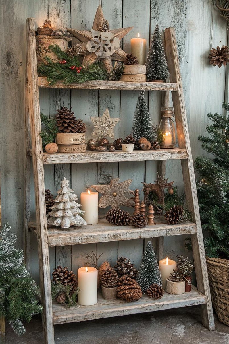 19. Festive Rustic Ladder Shelf Decor-0