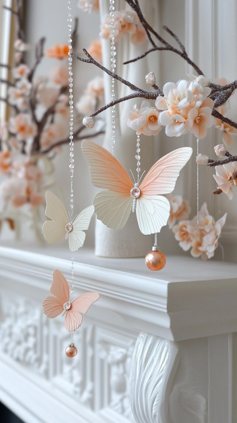 19 Best Winter Mantle Decor Ideas To Cozy Up Your Home In 2025 44 17. Crystal Butterfly Mantle Ornaments-2