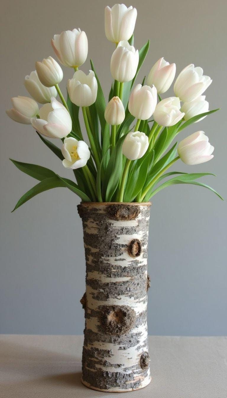 15 New Winter Floral Arrangements For Stunning Centerpieces 37 13. White Tulips & Birch Centerpiece-1