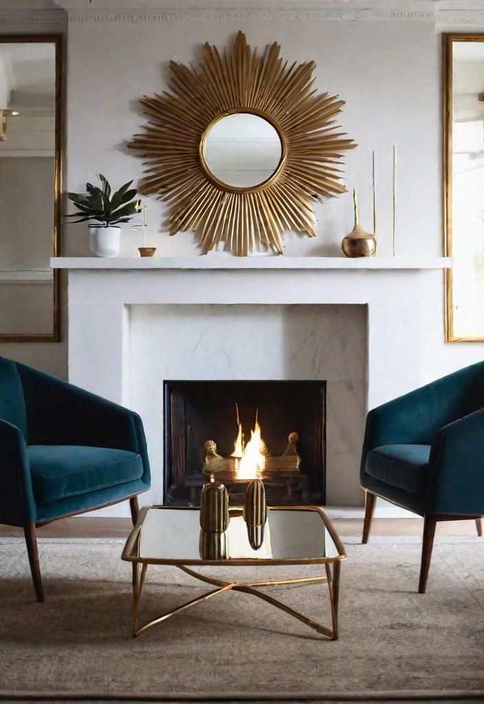 27 Beautiful Mid Century Modern Living Rooms 6 4. Sunburst Fireplace Mirror-0