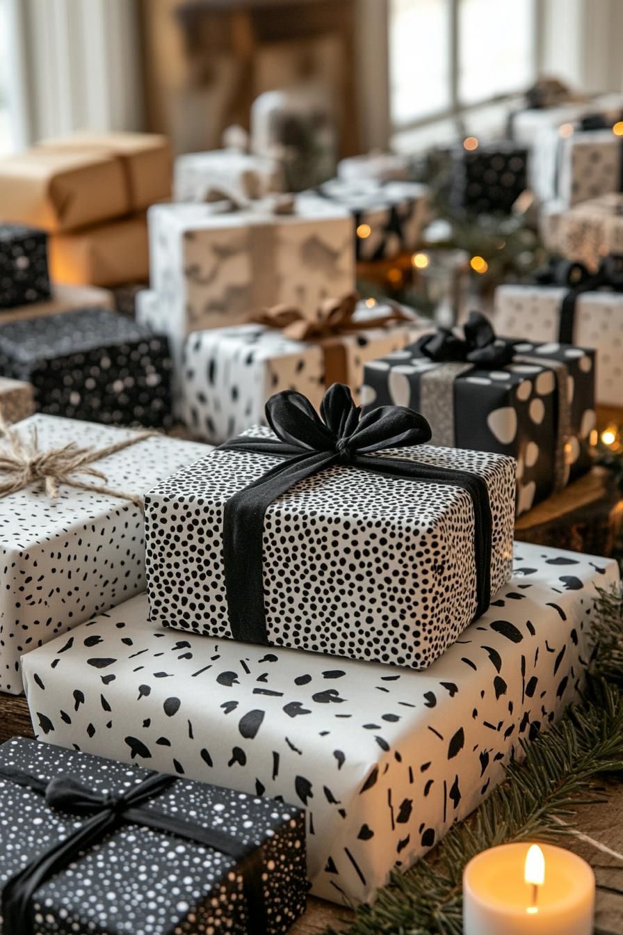 19 Elegant Black and White Christmas Decor Ideas 34 14. Monochrome Holiday Gift Tags & Cards-1