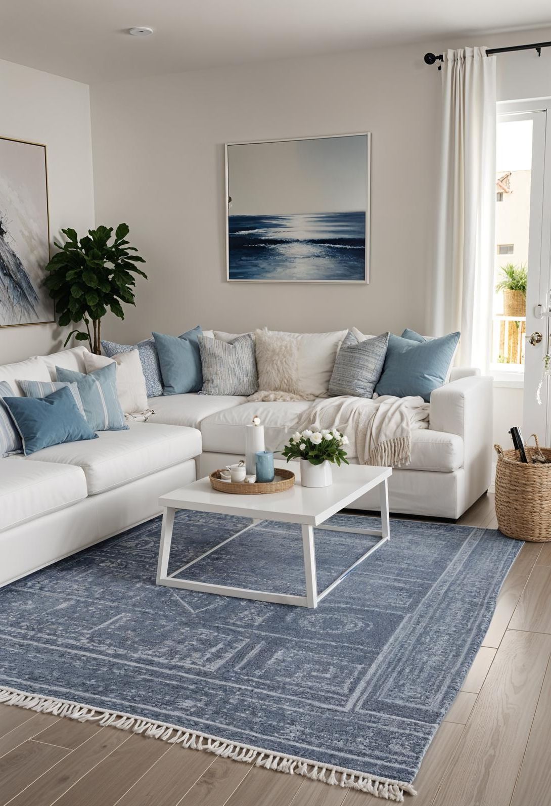 15 Aesthetic Modern Coastal Living Room Ideas 37 15. Coastal Geometric Decor Inspiration-0