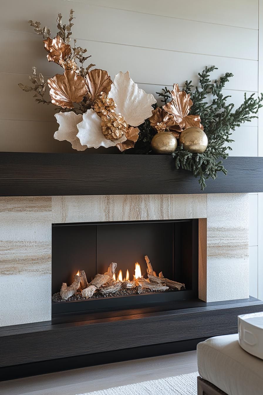7. Textured Monochrome Mantle Decor Ideas-2