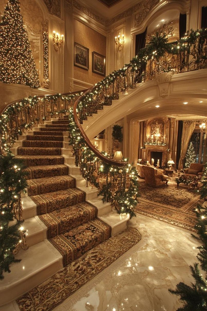 5. Enchanting Staircase Decor with Garland-2