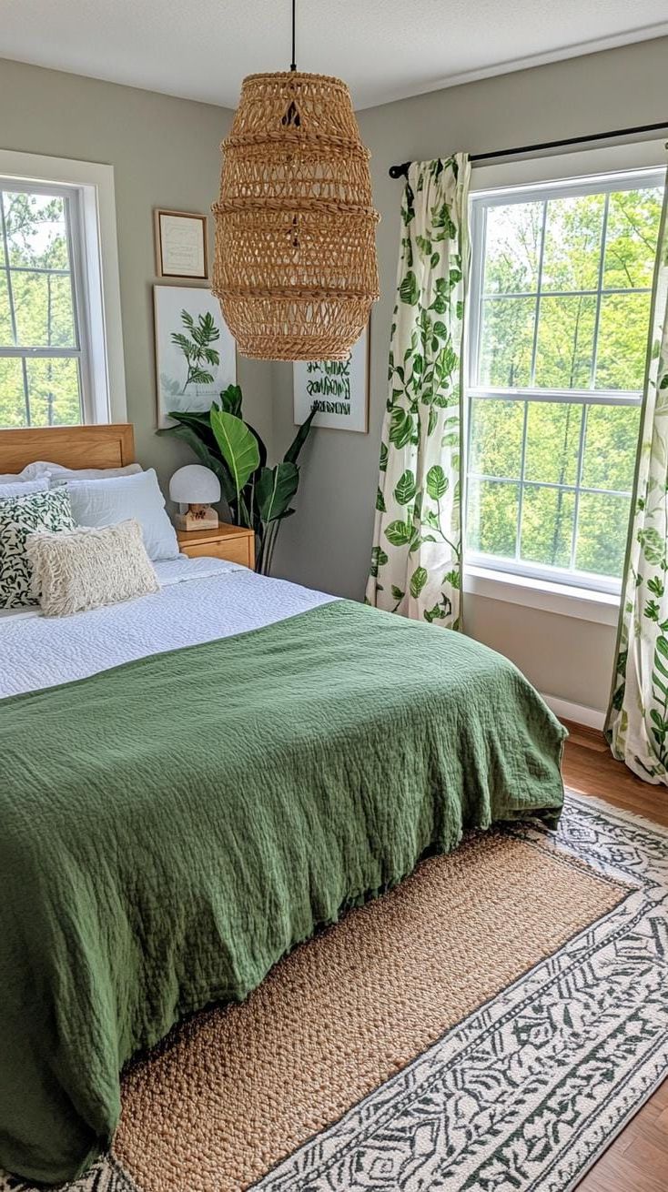 18. Forest Fantasy: Mix deep forest greens with touches of sage on window curtains and bedding to evoke woodland charm-1