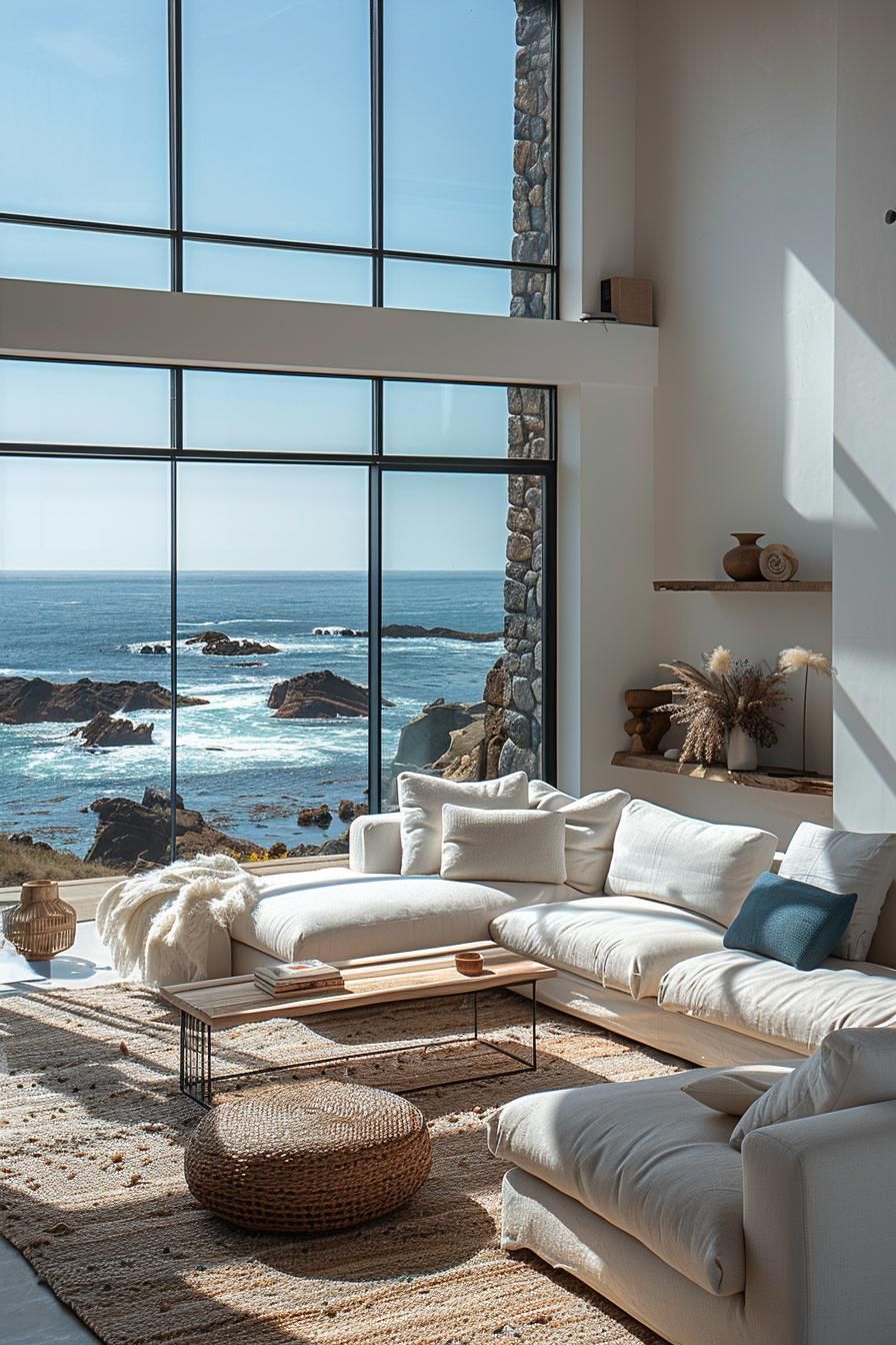 15 Aesthetic Modern Coastal Living Room Ideas 12 4. Ocean View Window Installation-1