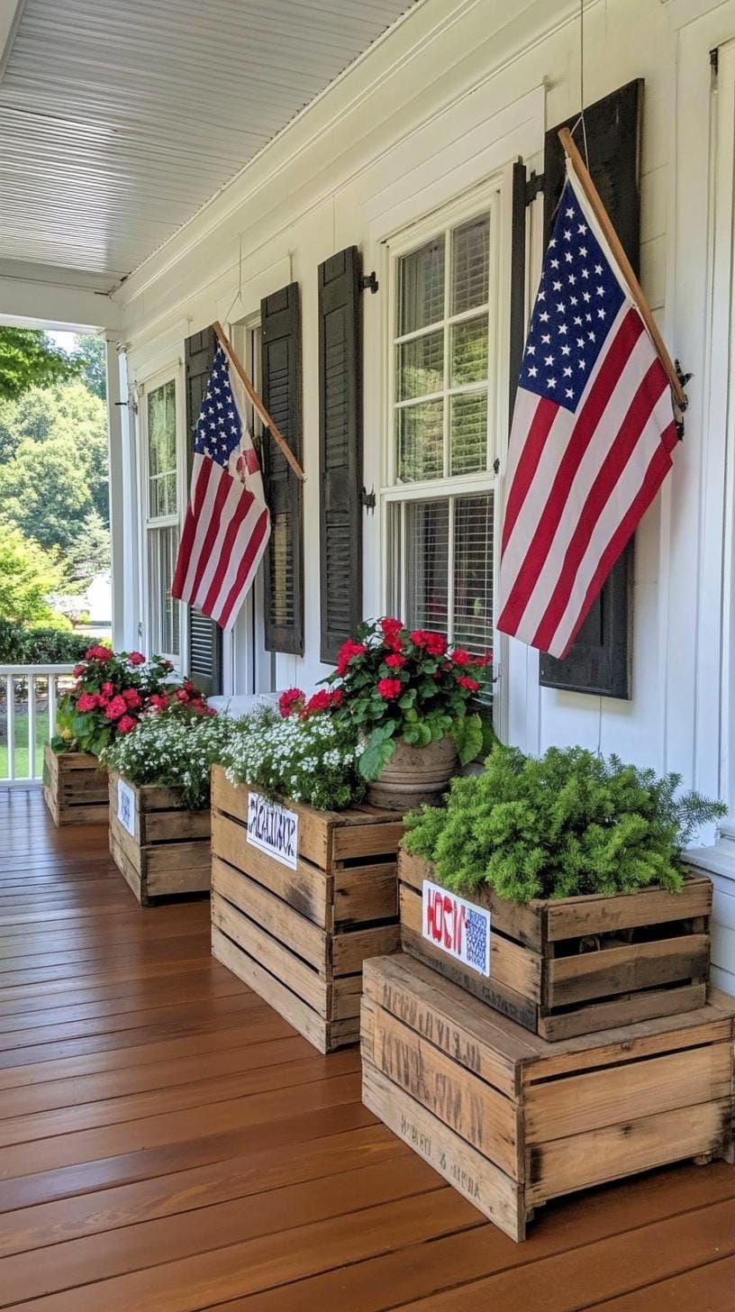 21. Vintage Americana with flag hues, vintage signs, and rustic wooden crates-1