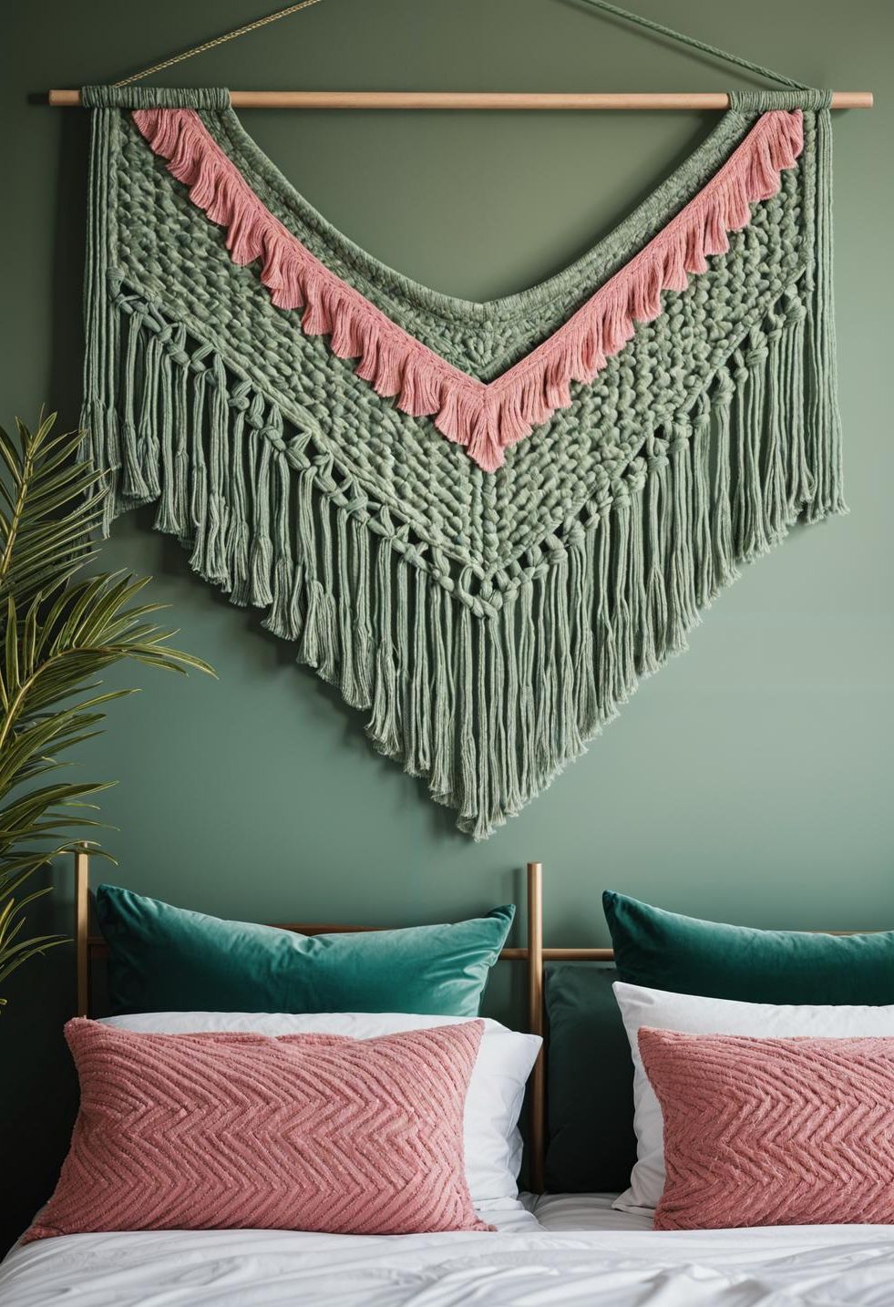 31 Chic Sage Green and Pink Bedroom Inspirations 23 13. Sage & Pink Macrame Wall Hangings-2