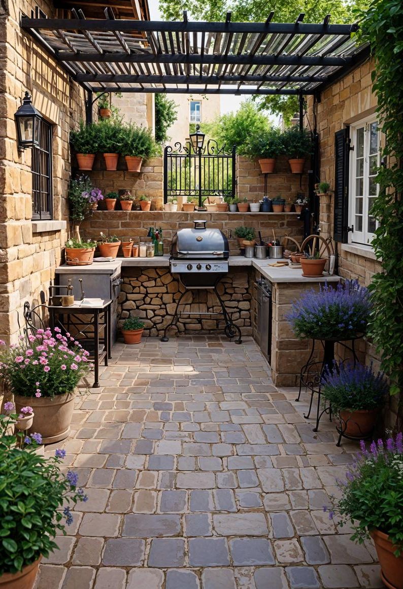 21 Stunning Outdoor Kitchen Patio Ideas (NEW) 43 16. French Countryside Patio Kitchen-1