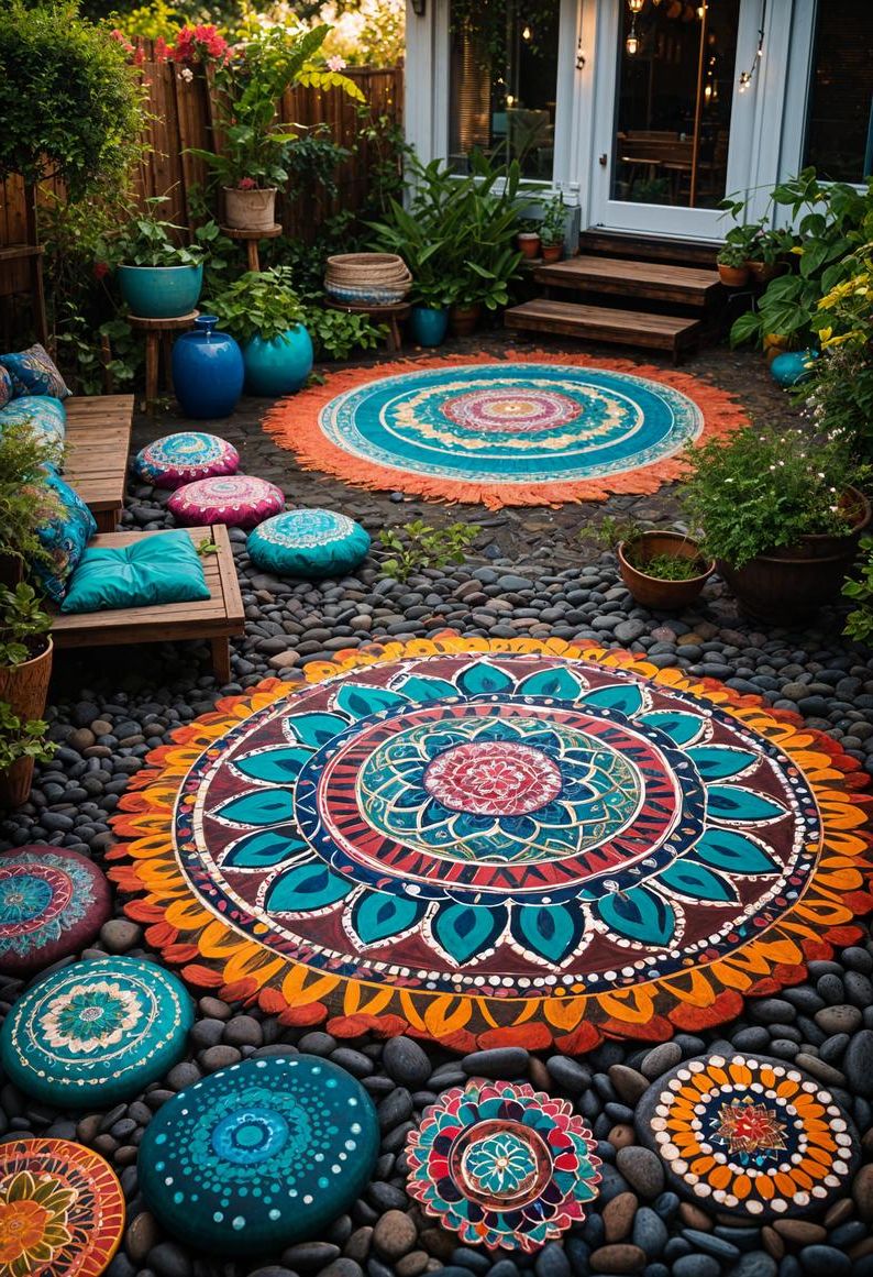15 Chic Boho Patio Ideas You’ll Love 17 7. Mandala Stones for Boho Patio-1