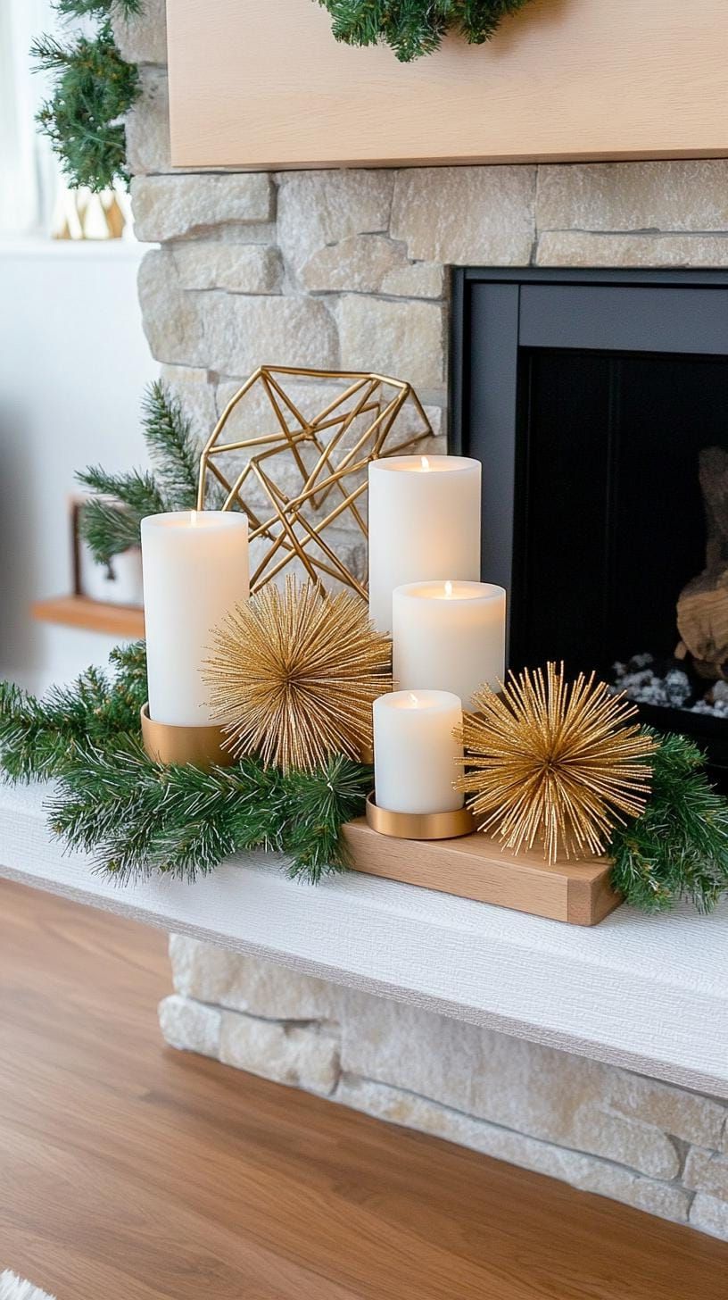 19 Best Winter Mantle Decor Ideas To Cozy Up Your Home In 2025 35 14. Modern Geometric Mantle Decor-0
