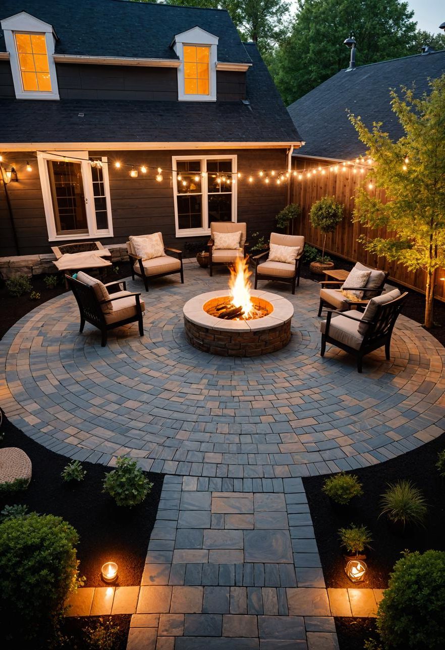 23 Gorgeous Paver Patio Ideas You Must See 7 2. Circular Fire Pit Paver Patios-1