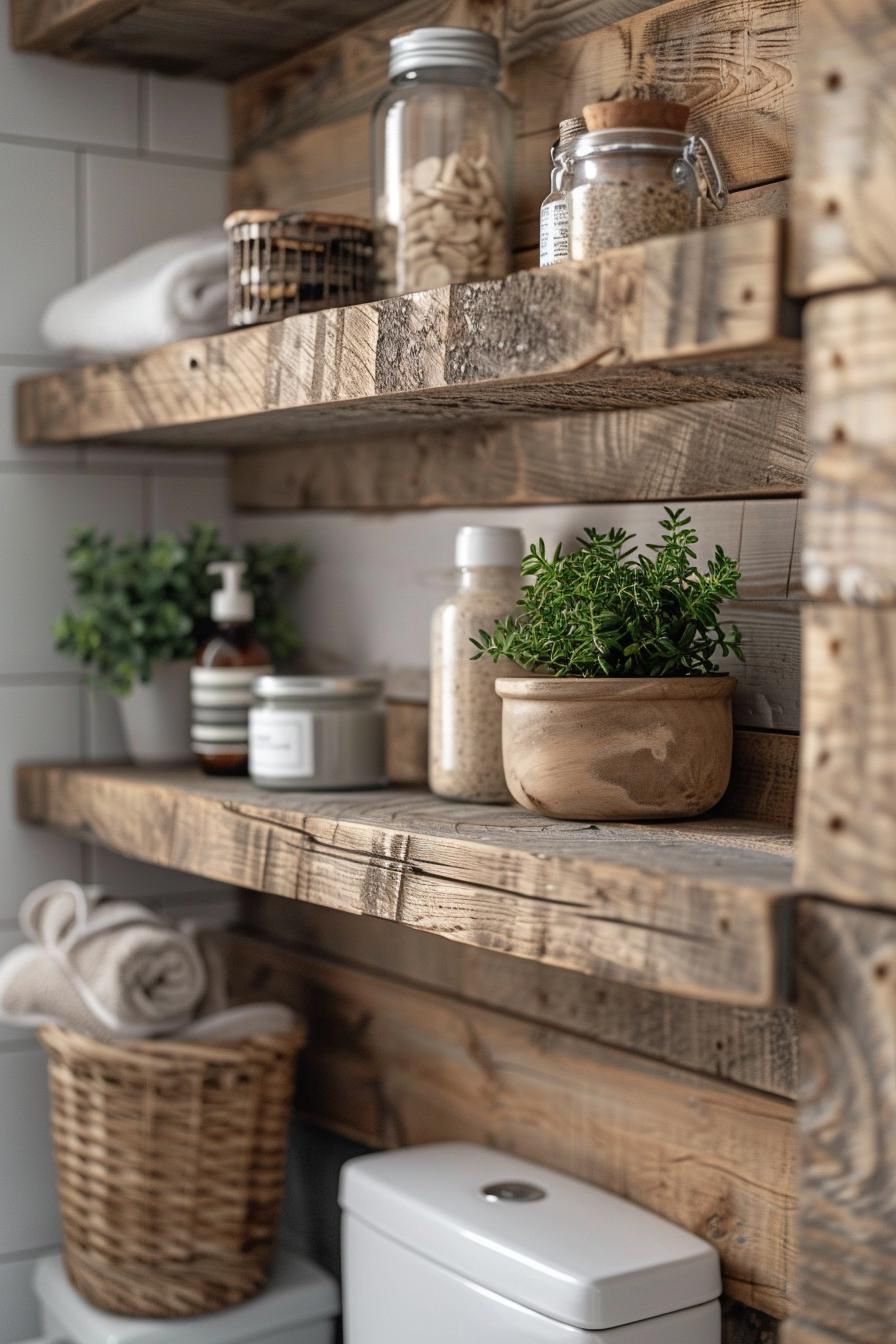 12. Rustic Bathroom Shelves: Pallet Wood-0