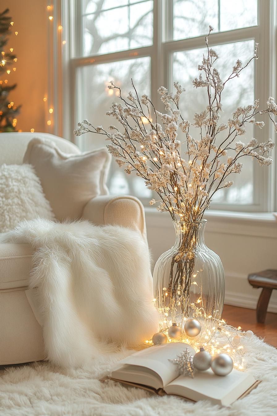 20 Magnificent White Christmas Decor Ideas 7 3. Whimsical Winter Branch Decor-0