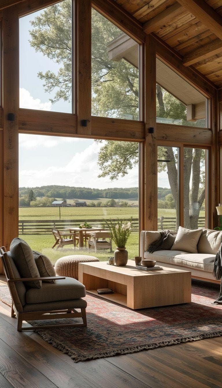 23 Best Modern Farmhouse Living Room Ideas To Inspire You 17 6. Oversized Windows for Maximizing Natural Light and Farm Views-0