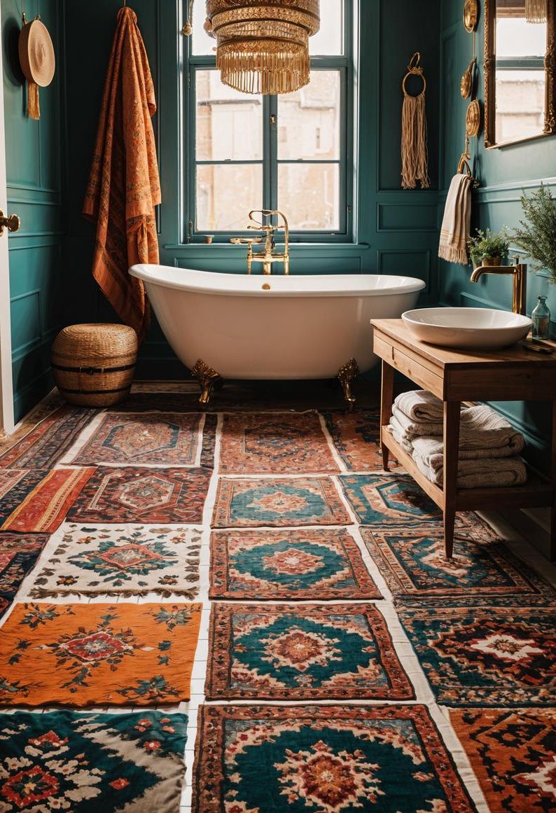 24. Boho Bathroom Rug Layering-0