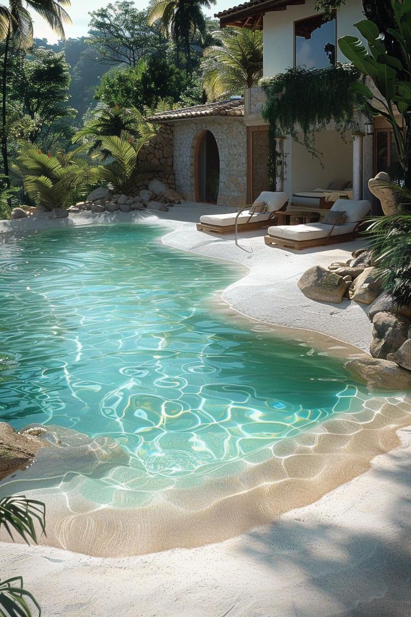 21 Stunning Small Pool Design Ideas For Tiny Backyards 32 12. Sandy Beach-Entry Pool Design-0