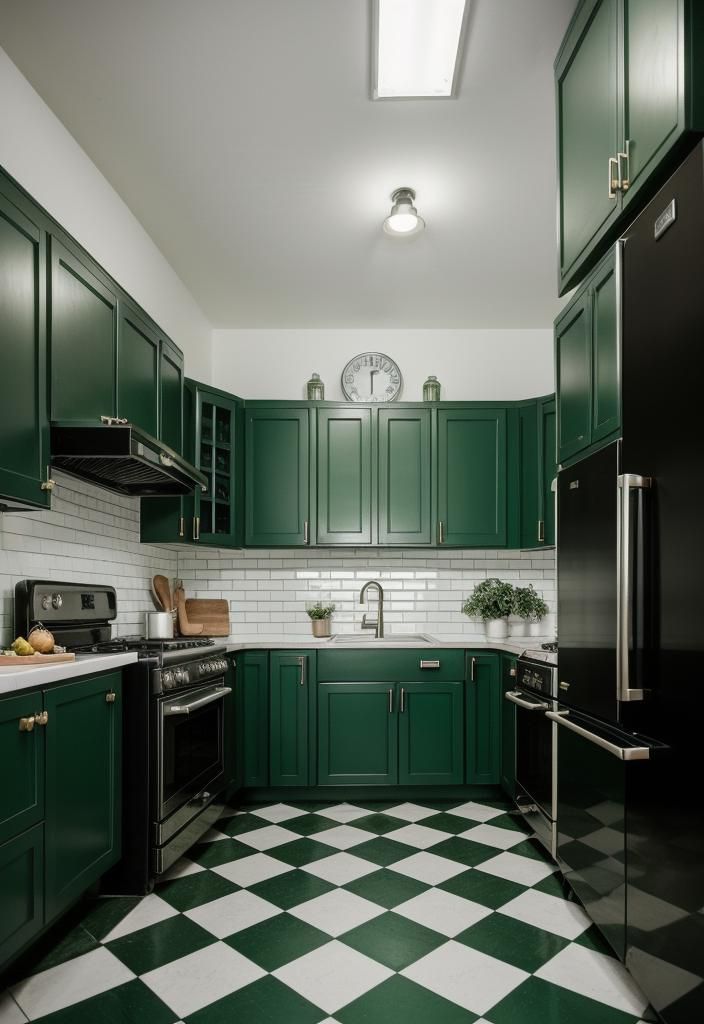 29 Stunning Green Kitchen Cabinet Ideas: Lush, Nature-Inspired Hues 10 5. Retro Forest Green Kitchen vibes-0