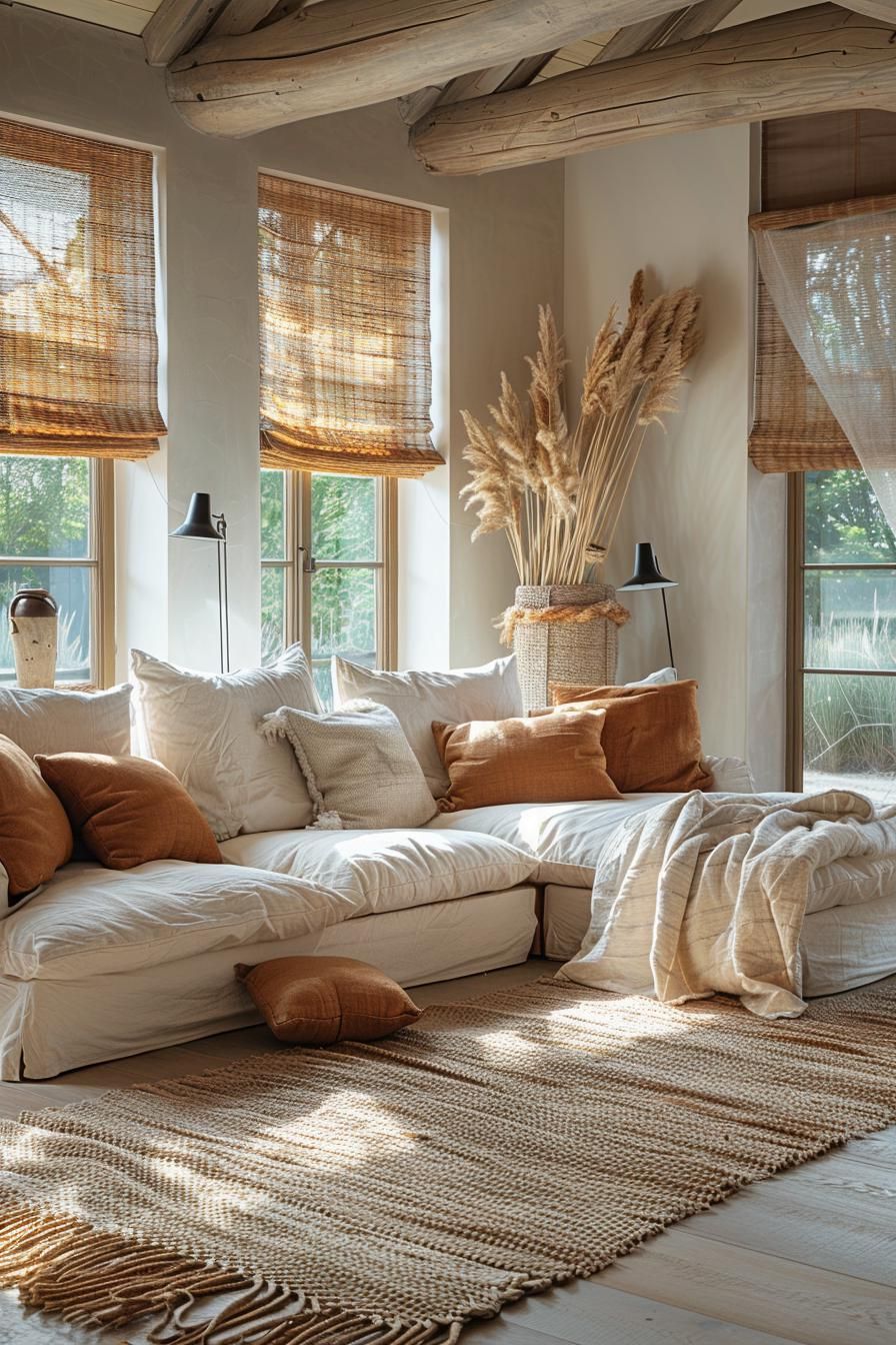 15 Chic Neutral Coastal Living Room Ideas You Will Love 18 7. Coastal Living Bamboo Roman Shades-1