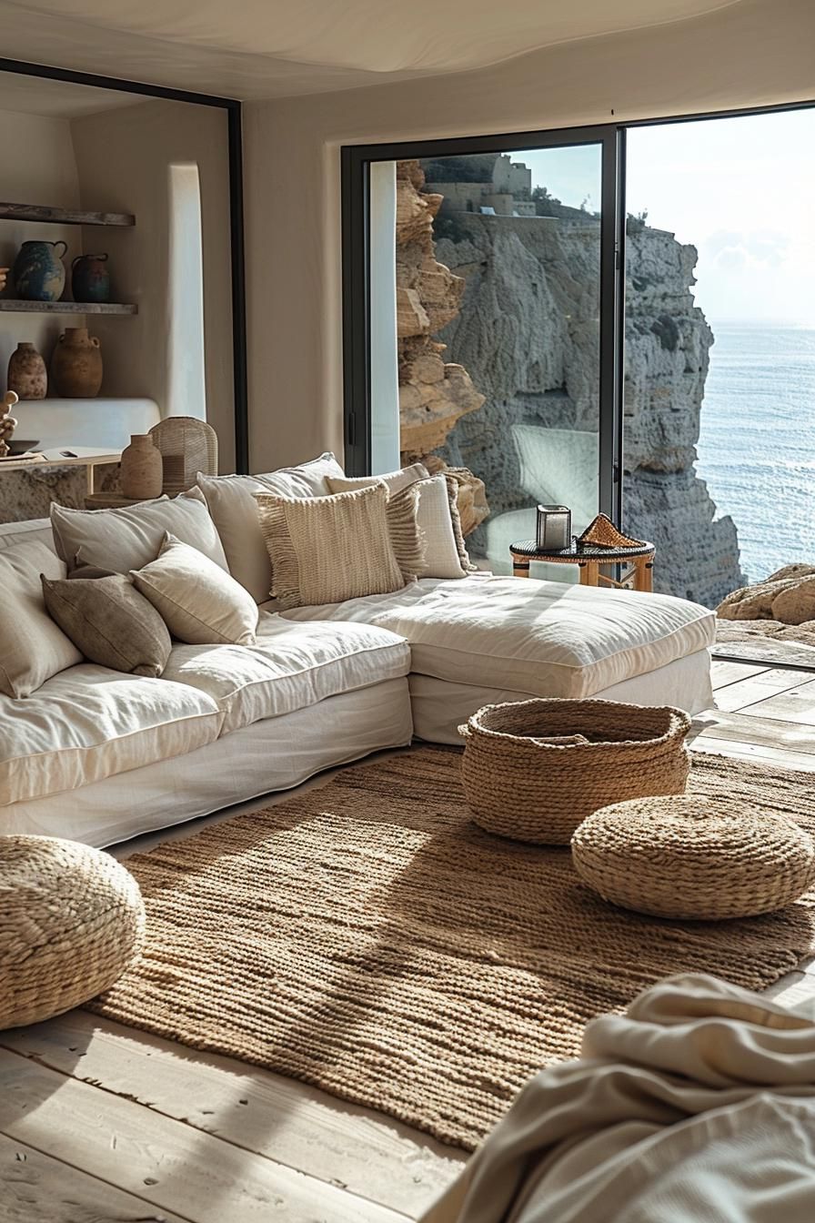 15 Chic Neutral Coastal Living Room Ideas You Will Love 27 11. Coastal Sisal Rug Inspiration-1