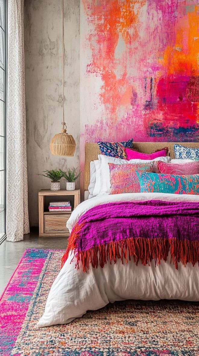 14. Artistic Palette Explosion: Create a mural accent wall featuring a multicolor abstract painting-1