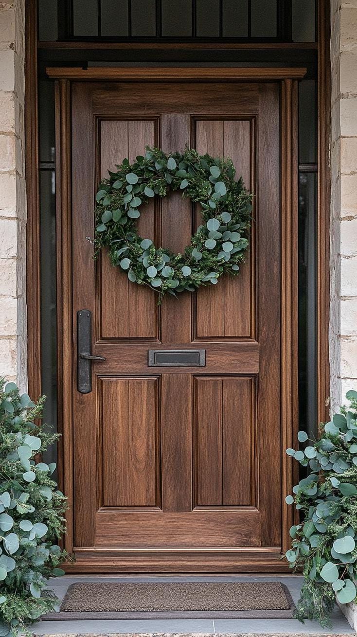 15 Elegant Christmas Decor Ideas to Easily Transform Your Home 9 3. Eucalyptus Doorway Wreath Display-0