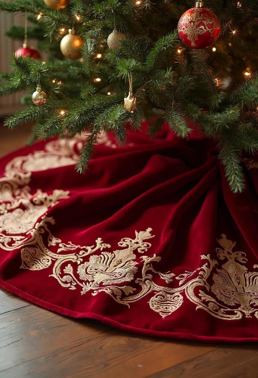 15 Elegant Christmas Decor Ideas to Easily Transform Your Home 25 8. Luxurious Velvet Tree Skirt Ideas-2