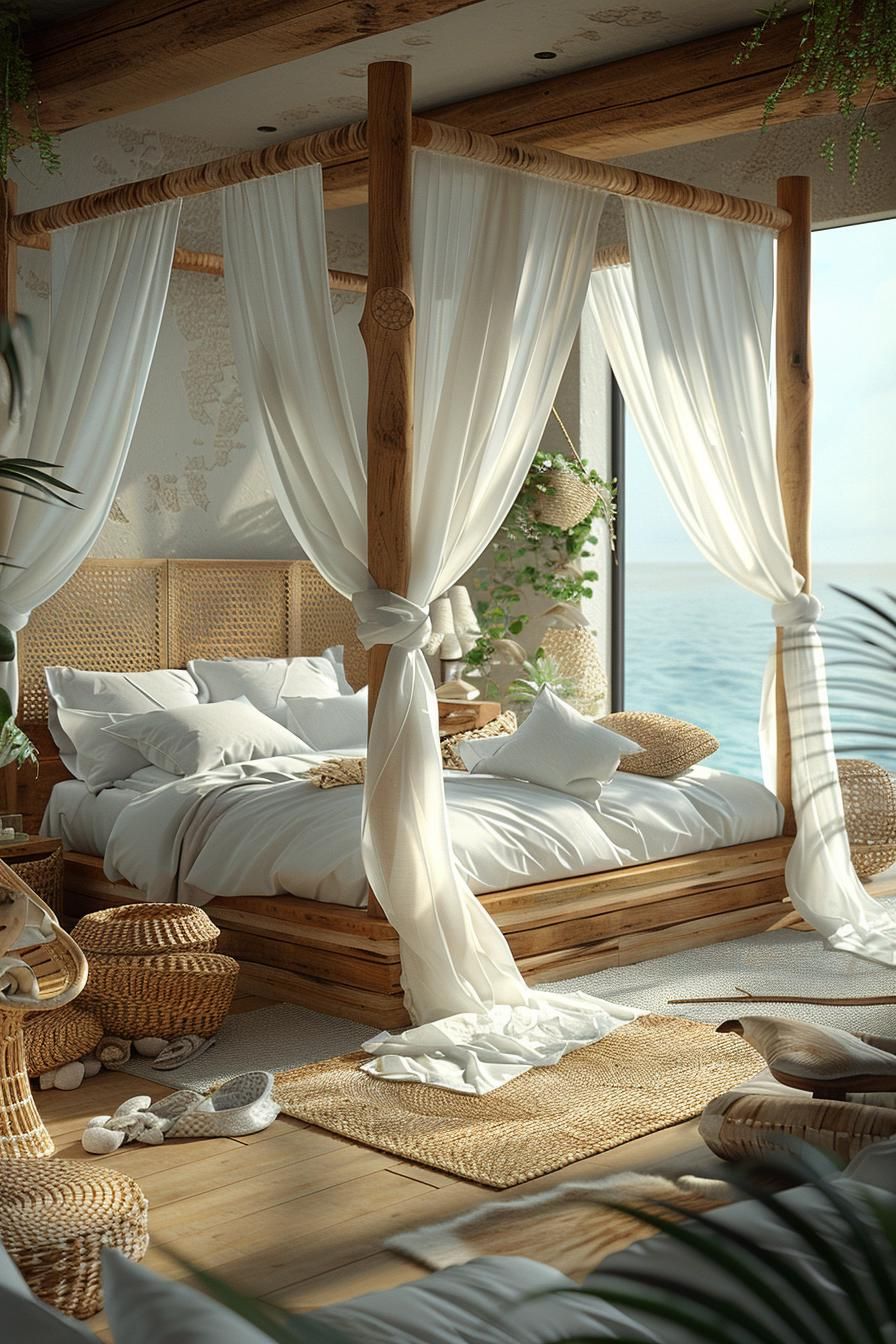 21 Modern Coastal Bedroom Ideas For a Relaxing Retreat 48 18. Airy Coastal Canopy Bed Oasis-1