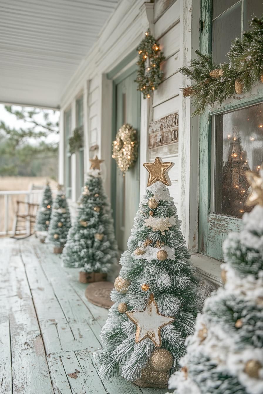 16 Unique Front Porch Christmas Decor Ideas for Holiday Season 12 4. Festive Entryway Tree Groupings-2