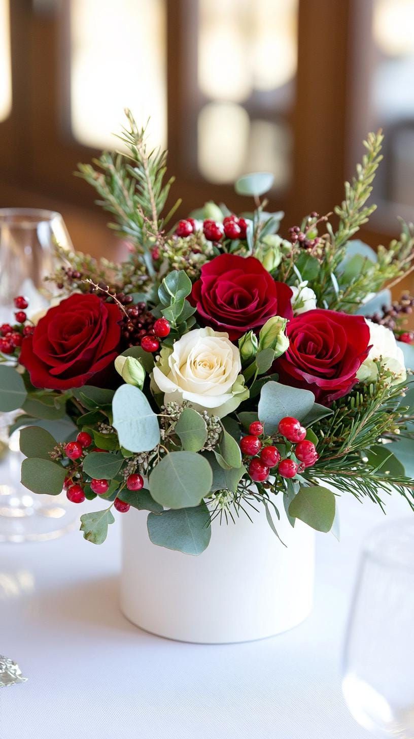 15 New Winter Floral Arrangements For Stunning Centerpieces 22 8. Winter Floral Elegance: Crimson Roses-0