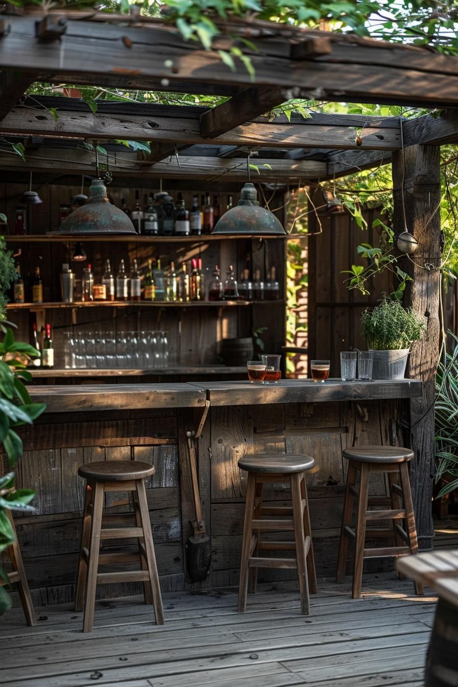19 Trendy Patio Furniture Ideas for Chic Outdoor Spaces 23 13. Rustic Wood Bar & Stools-0