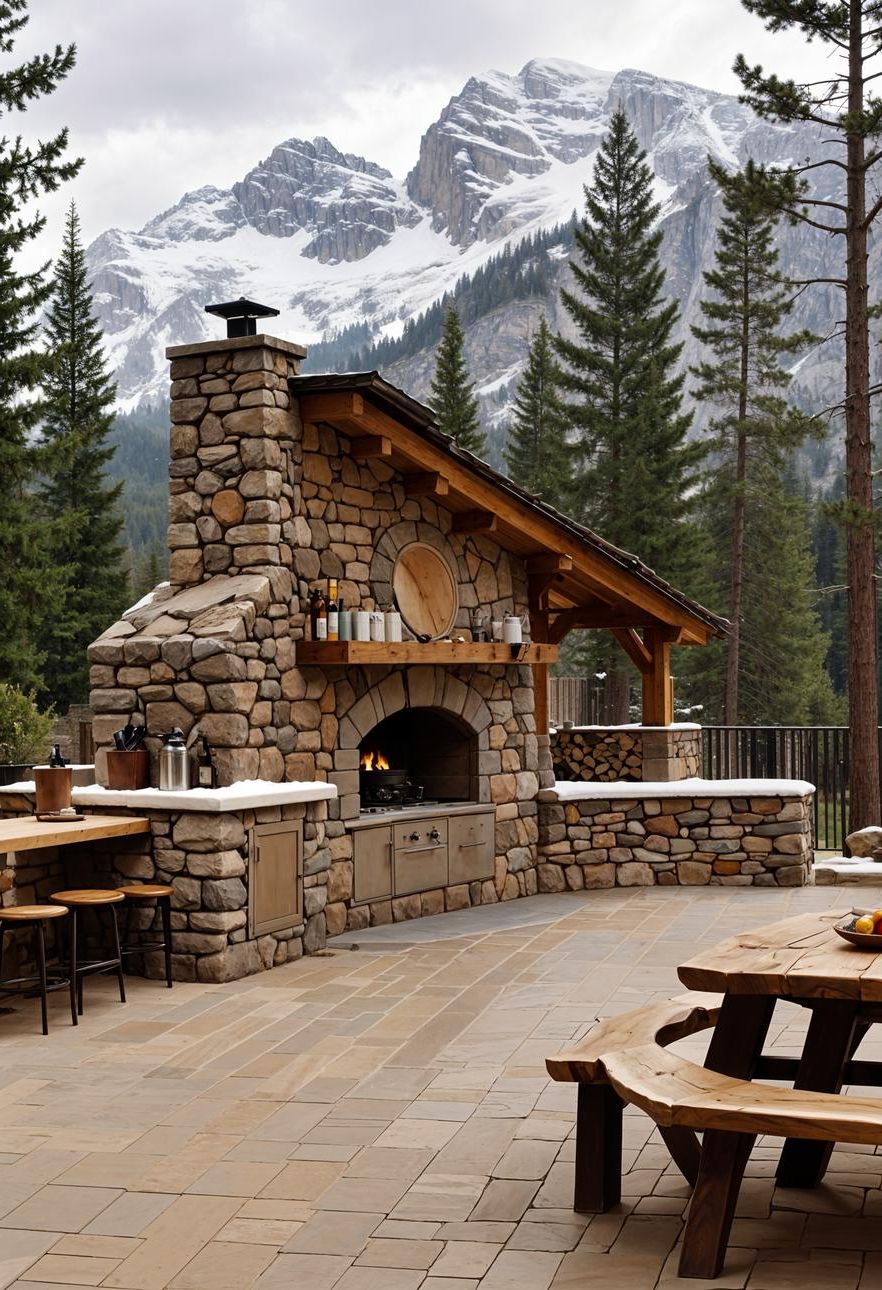 21 Stunning Outdoor Kitchen Patio Ideas (NEW) 29 11. Rustic Mountain Kitchen Retreat-0