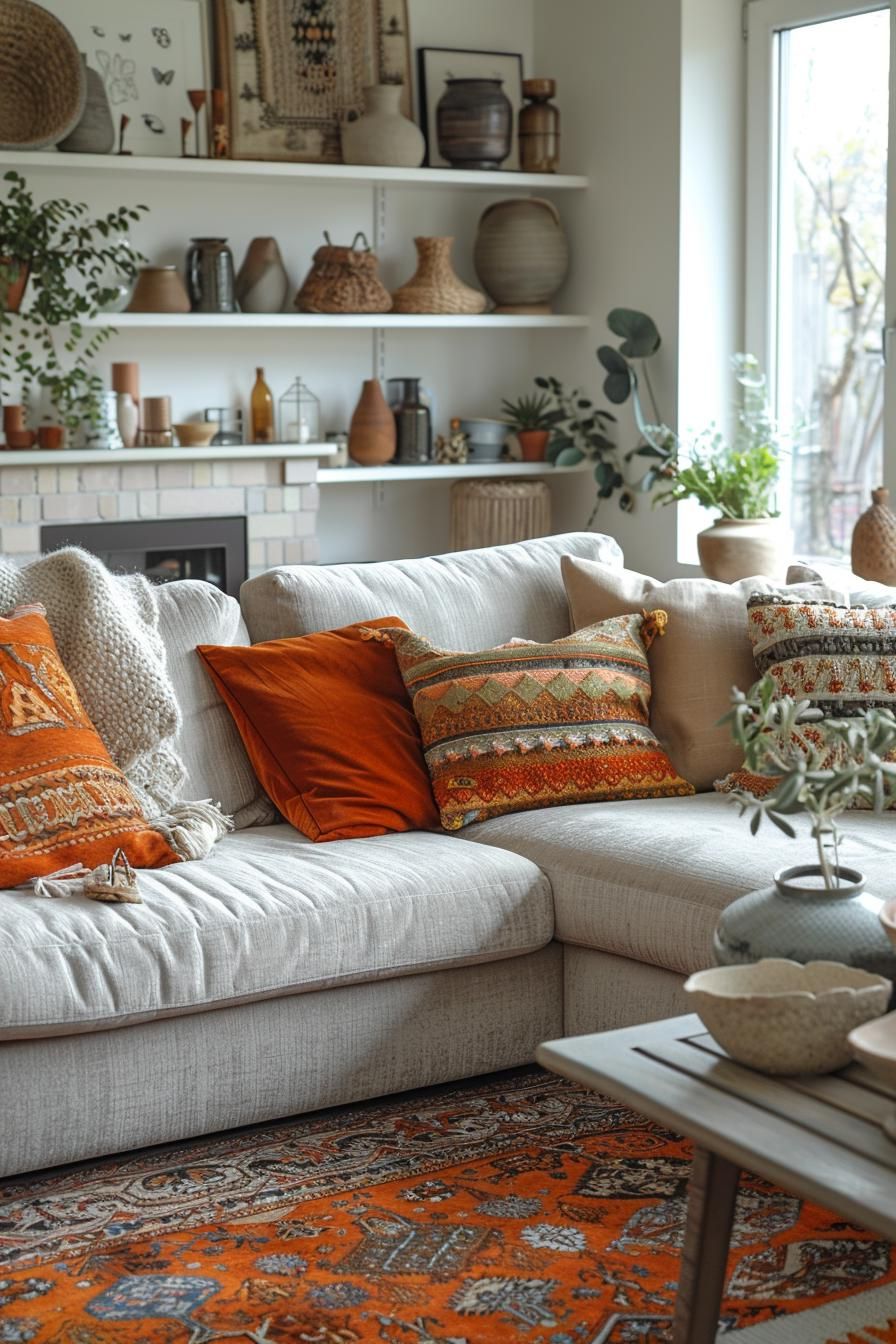 19 Gorgeous Boho Mid-Century Modern Living Room 35 12. Eclectic Wall Decor Inspiration-1
