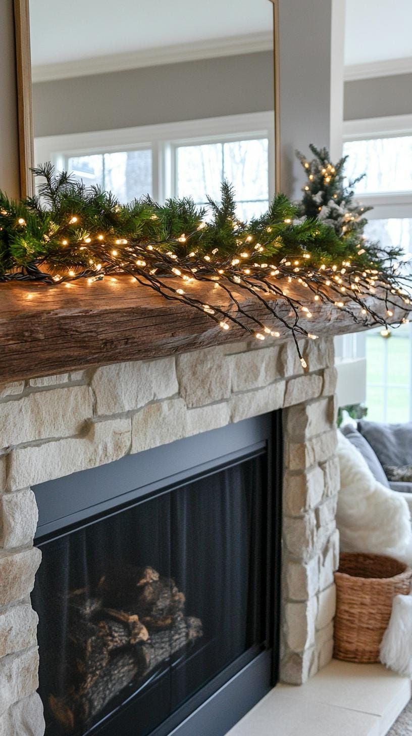 19 Best Winter Mantle Decor Ideas To Cozy Up Your Home In 2025 24 9. Glowing Grapevine Winter Mantle Display-2
