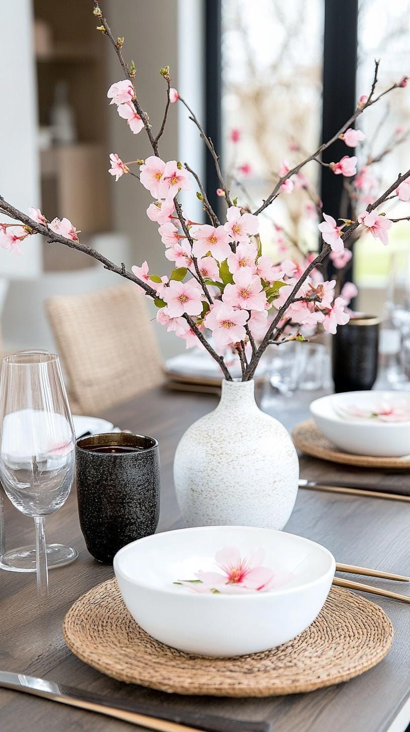 15 Unique Winter Tablescapes To Transform Your Dining Room 36 13. Cherry Blossom Winter Tablescapes-1