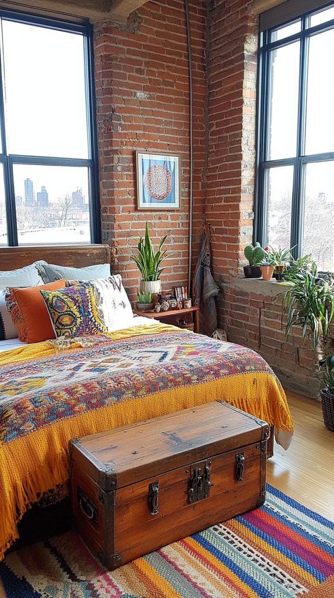 15 Unique Boho Bedroom Decor Ideas You Need To See 35 12. Unique Boho Bedroom Trunk Table-1