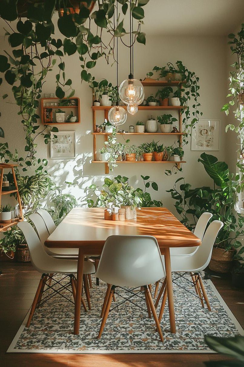23 Stunning Mid-Century Modern Dining Tables You’ll Adore 29 11. Greenery in Modern Dining Spaces-1